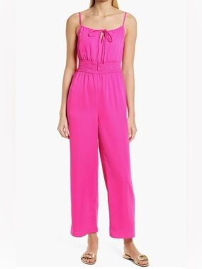 Adelyn Rae Women's Pink Smocked-Waist Jumpsuit